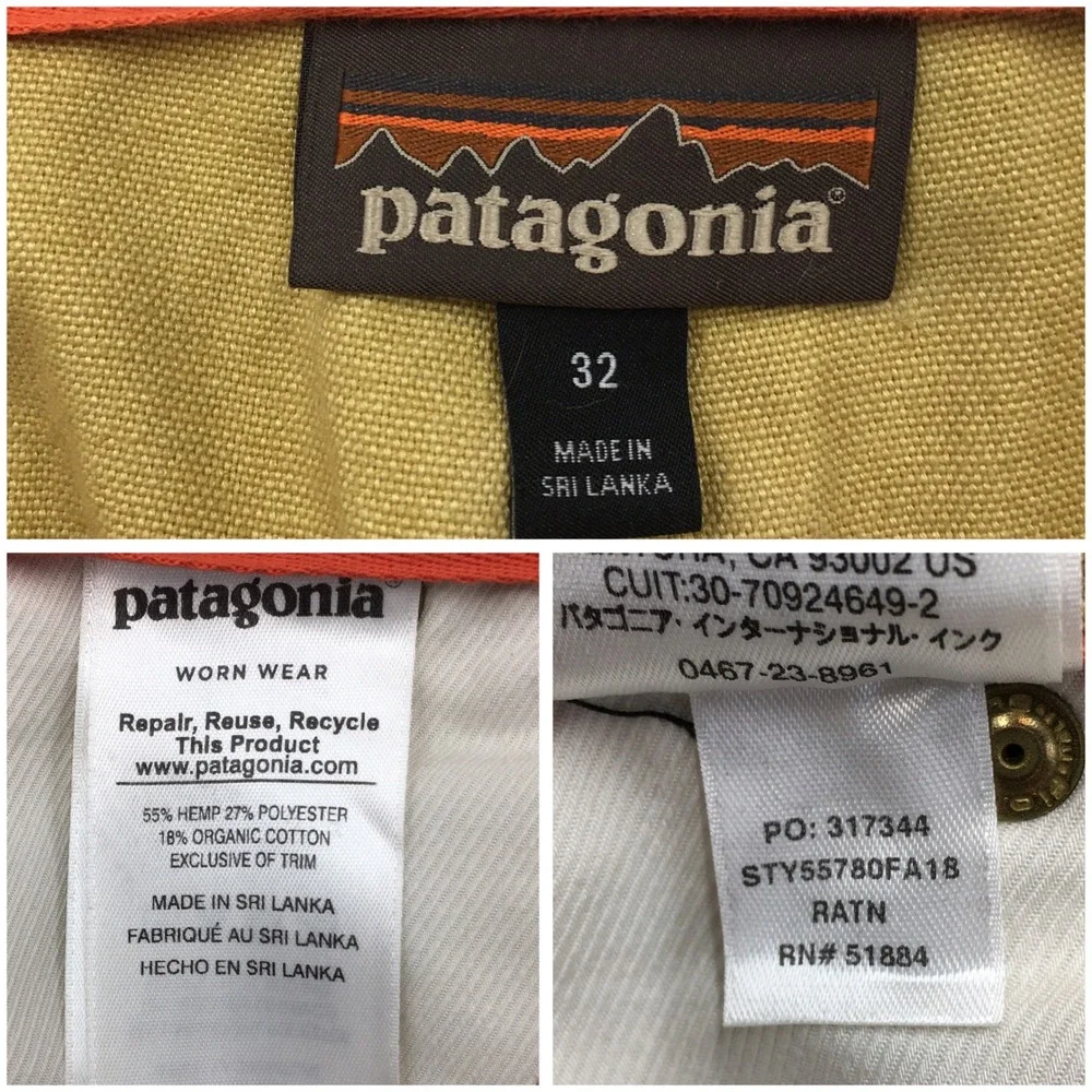 Patagonia Iron Forge Hemp Canvas Double Knee Pants Tan Brown Mens 32 Workwear